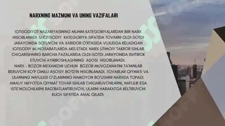 Narxning mohiyati va shakllanish xususiyatlari 2