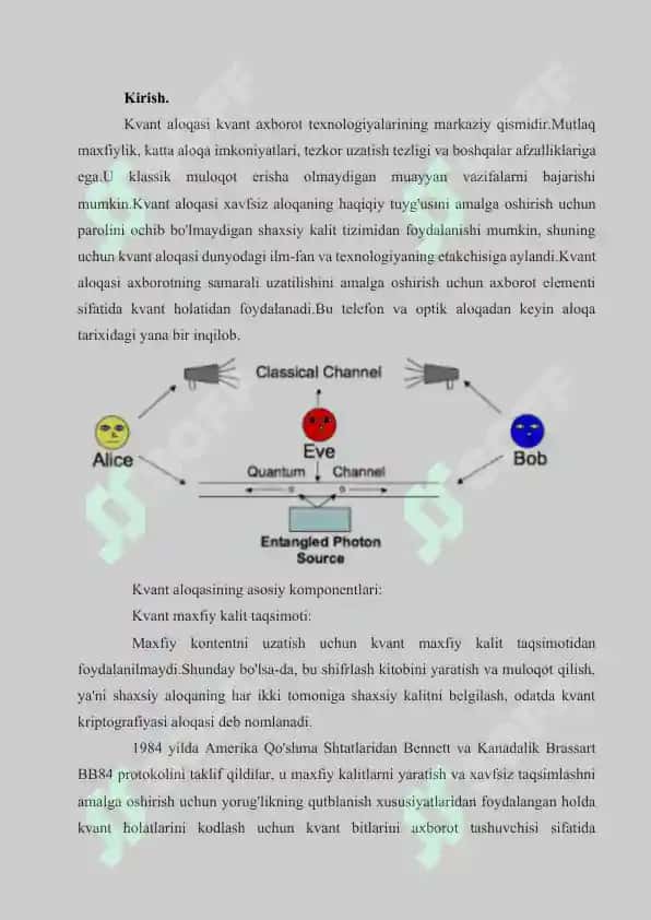 Kvant kriptografiyasiga asoslangan kalitlarni taqsimlash protokollari 2