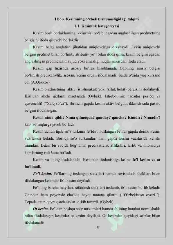 Kesim va uning o‘zbek tilshunosligidagi tadqiqi 5
