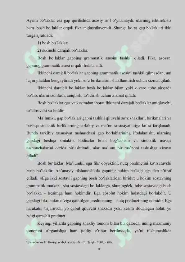 O‘zbek tilshunosligida gap bo‘laklari nazariyasi 8