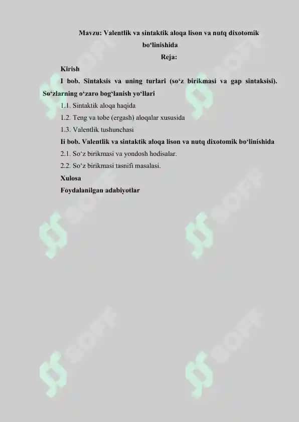 Valentlik va sintaktik aloqa lison va nutq dixotomik boʻlinishida 2