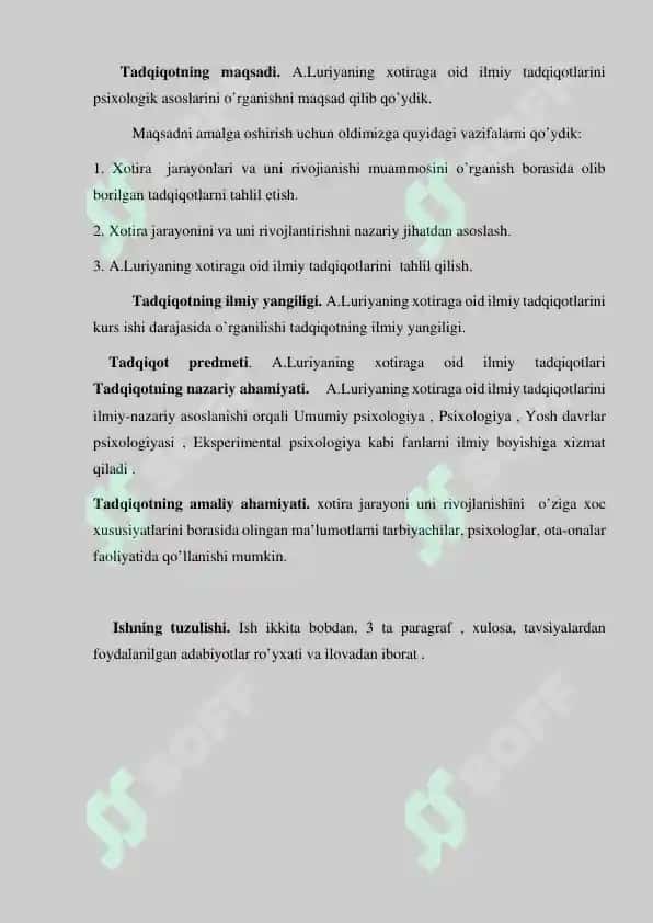 A. R Luriyaning xotiraga doir tadqiqotlari 4