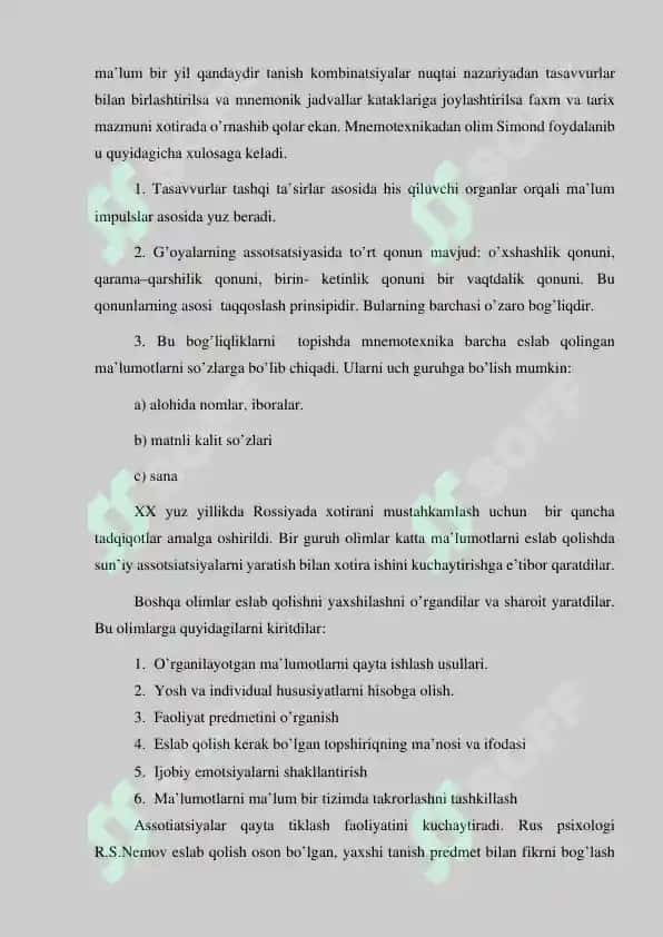 A. R Luriyaning xotiraga doir tadqiqotlari 6