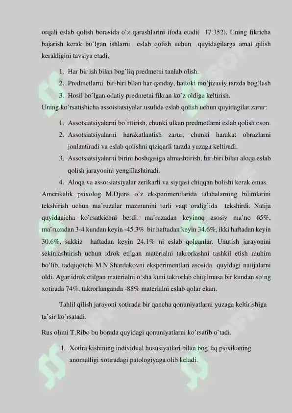 A. R Luriyaning xotiraga doir tadqiqotlari 7