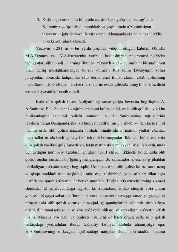 A. R Luriyaning xotiraga doir tadqiqotlari 8