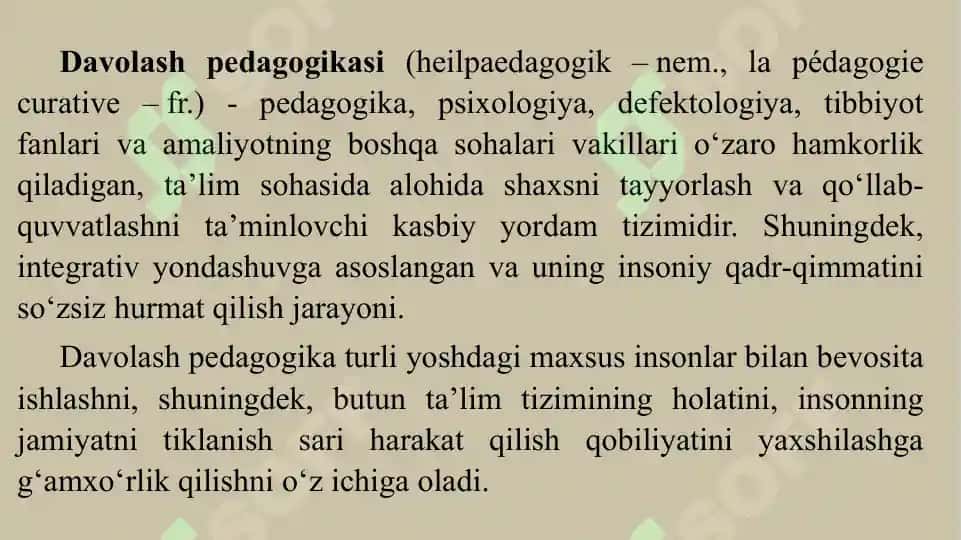Davolash pedagogikasi fan va fan sifatida. Davolash pedagogikasining konseptual apparati 5