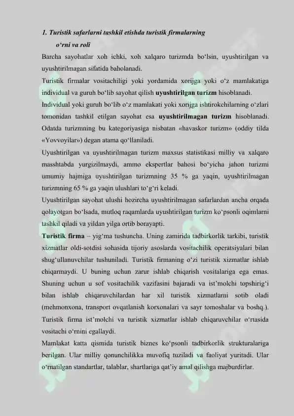 Xalqaro turizmda turistik sayohatlarni tashkil etish 2