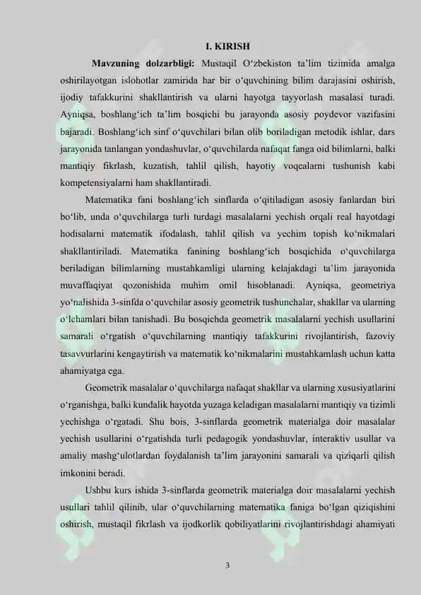 3-sinflarda geometrik materialga doir masalalar yechish usullari 3