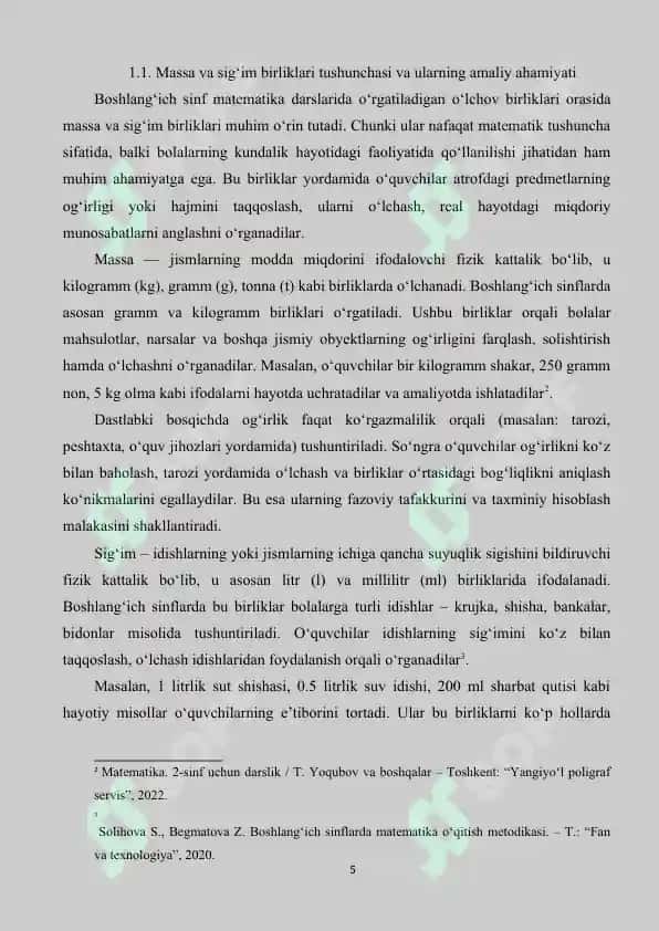 Massasig’im o’lchov birliklarini o’rgatish metodikasi 5
