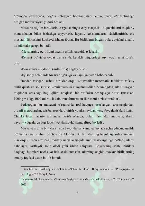 Massasig’im o’lchov birliklarini o’rgatish metodikasi 6