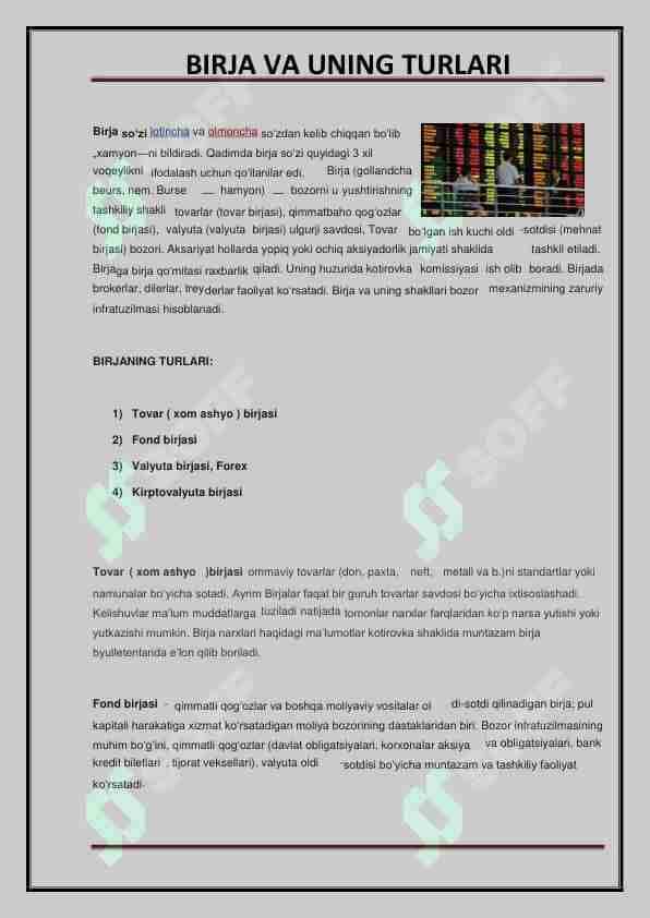 Birja va uning turlari. 1-dars.Treyding.Forex.Spot.