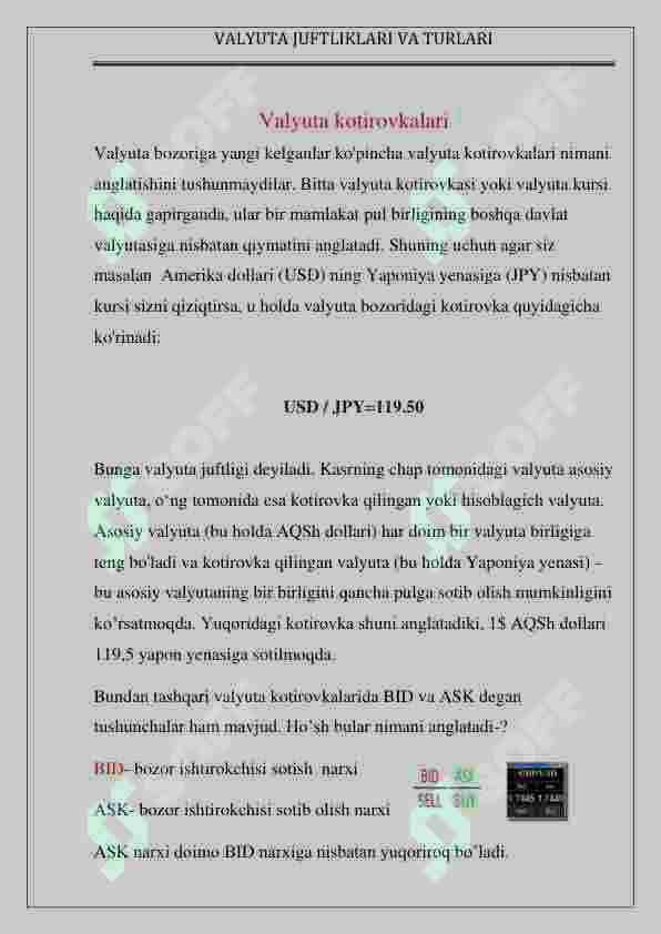 Valyta juftliklari va turlari. 3-dars.Forex 3
