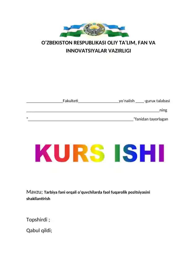 Tarbiya fani orqali o‘quvchilarda faol fuqarolik pozitsiyasini shakllantirish