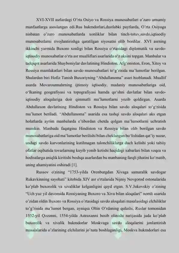 XVI-XVII ASRLARDA ROSSIYA VA BUXORO XONLIGI DIPLOMATIYASI 2