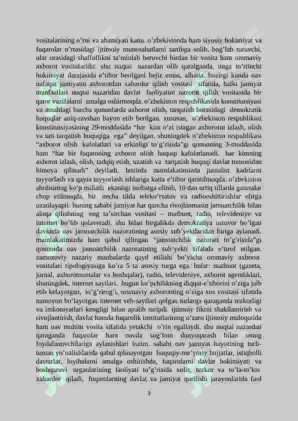O‘zbekiston Respublikasida ommaviy axborot vositalarining faoliyati 3