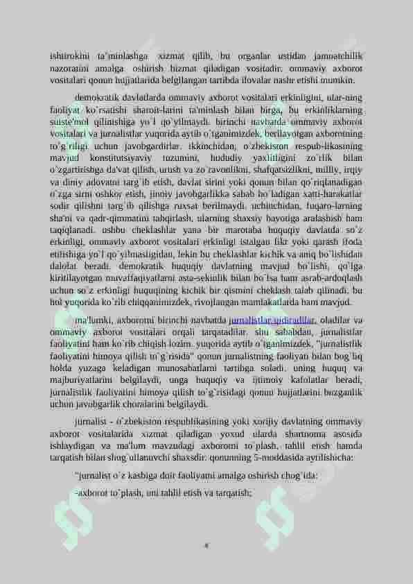O‘zbekiston Respublikasida ommaviy axborot vositalarining faoliyati 4