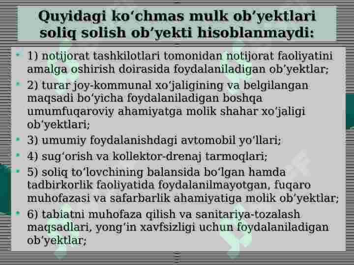 Yuridik va jismoniy shaxslardan olinadigan Mol-mulk solig'i 6