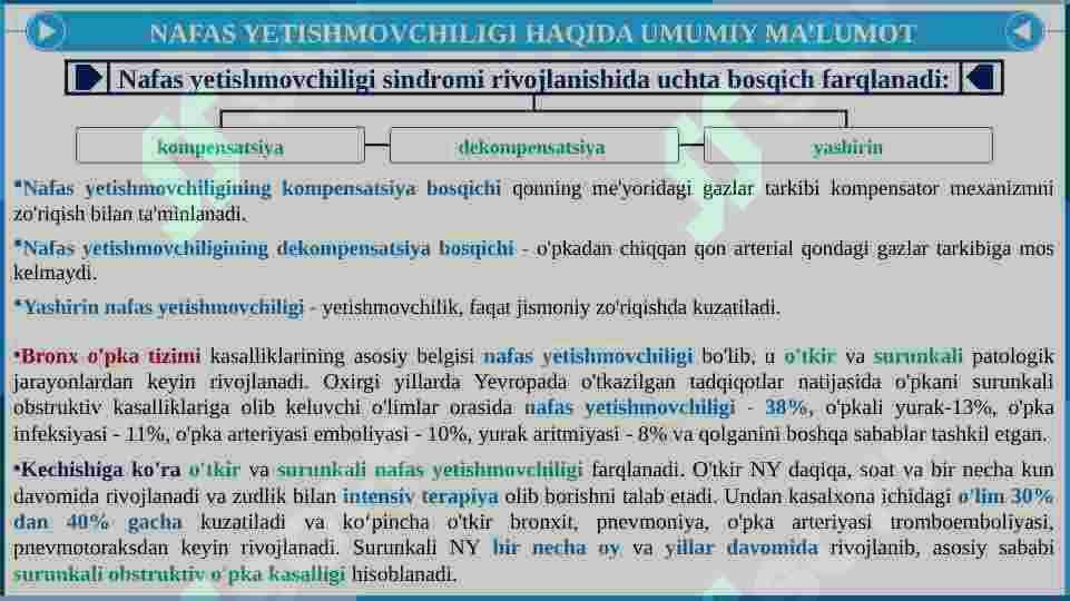 O'TKIR VA SURUNKALI NAFAS YETISHMOVCHILIGI 6