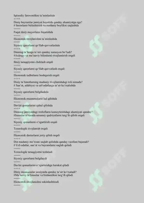 Dinshunoslik fanidan 200 talik yakuniy testlar 3