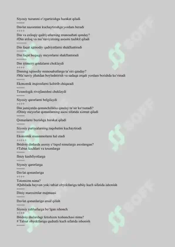 Dinshunoslik fanidan 200 talik yakuniy testlar 4