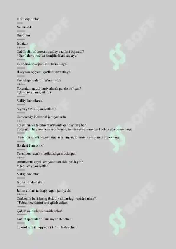 Dinshunoslik fanidan 200 talik yakuniy testlar 6
