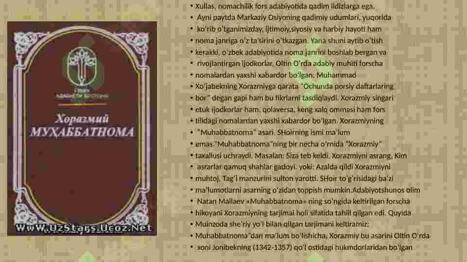 O’zbek adabiyotida noma janri. 5
