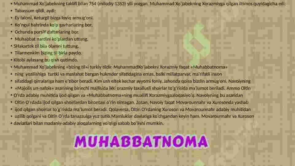 O’zbek adabiyotida noma janri. 6