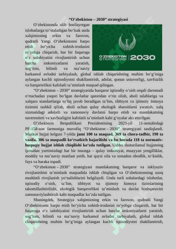 “Oʻzbekiston – 2030” strategiyasi mazmun-mohiyati 2