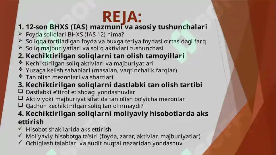 BO’YICHA KECHIKTIRILGAN SOLIQLARNI DASTLABKI TAN OLISH 2