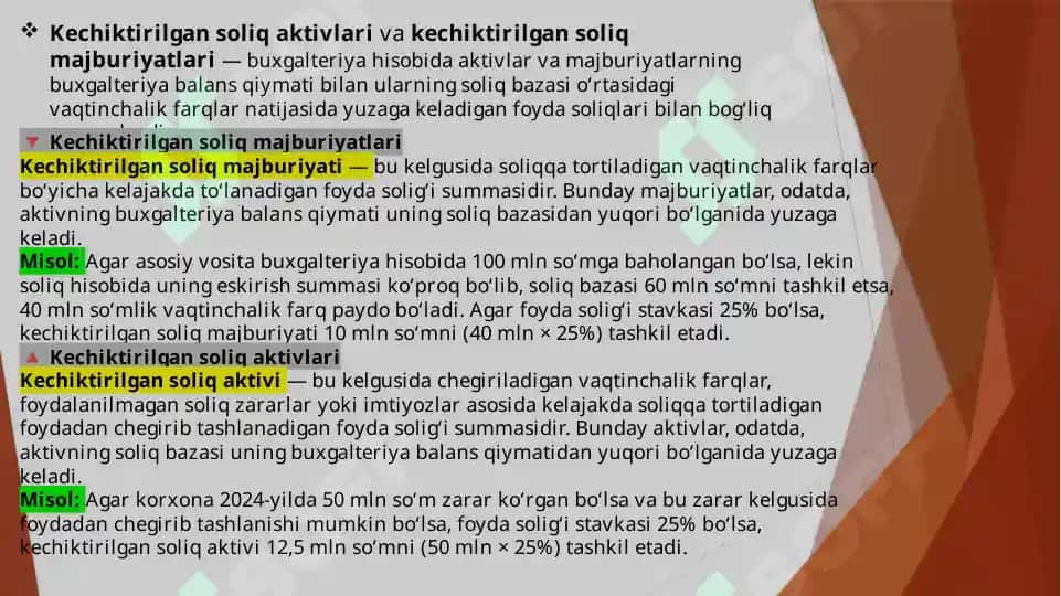 BO’YICHA KECHIKTIRILGAN SOLIQLARNI DASTLABKI TAN OLISH 7