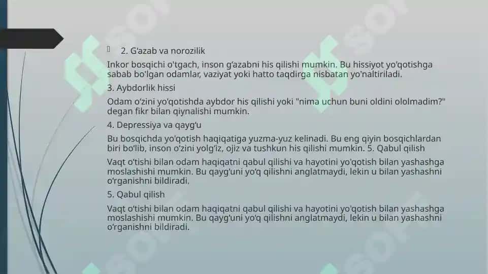 Yo’qotish bilan bog’liq kechinmalar 4