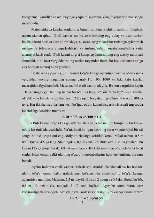 O‘nli kasrlar ustida arifmetik amallar 7