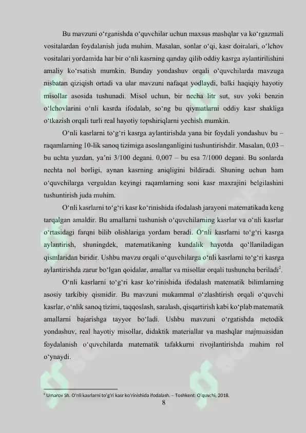 O‘nli kasrlar ustida arifmetik amallar 8