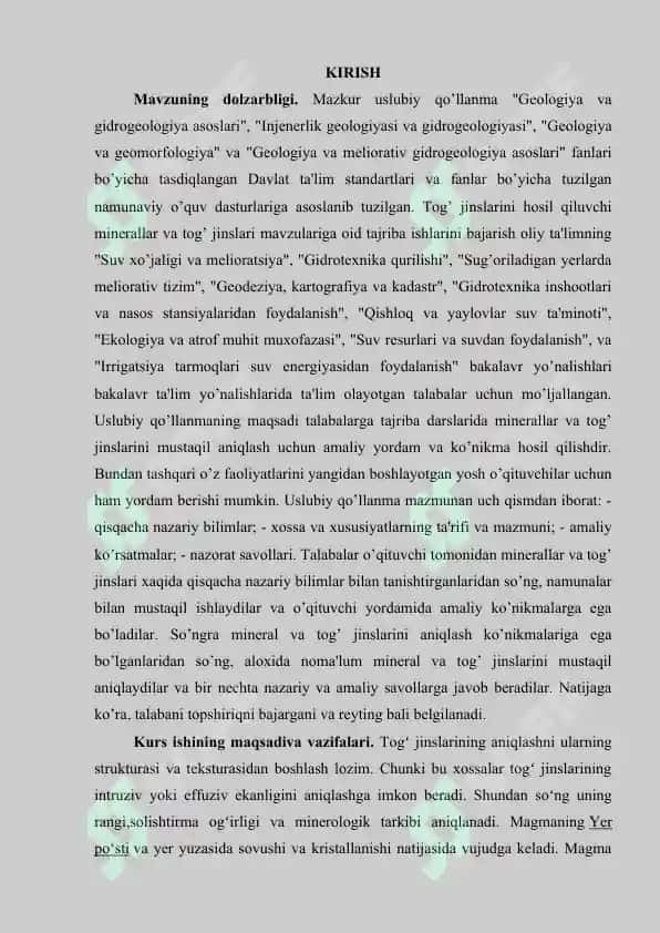 GEOLOGIYADA TOG` JINSLARINING PAYDO BO’LISHI BO’YICHA TASNIFI 2