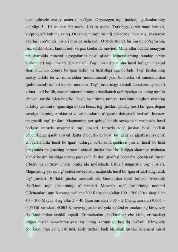 GEOLOGIYADA TOG` JINSLARINING PAYDO BO’LISHI BO’YICHA TASNIFI 6