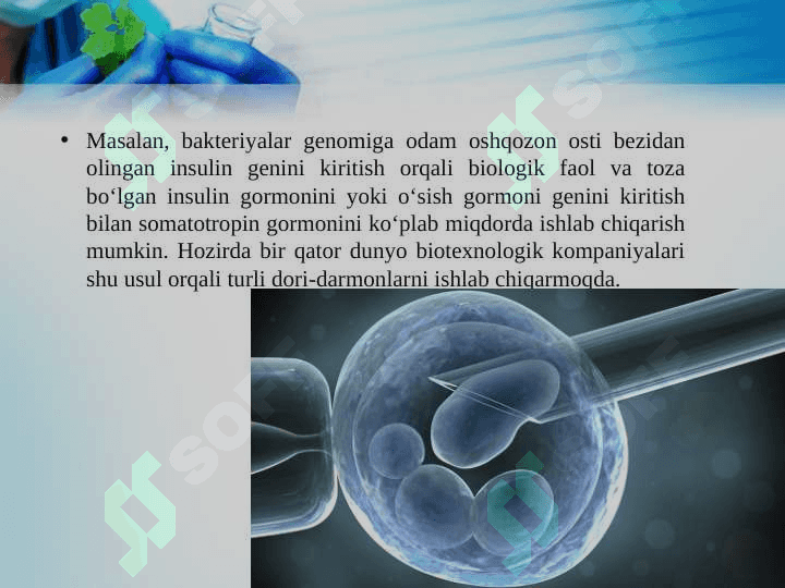 Gen va hujayra muhandisligiga asoslangan biotexnologiya. 7