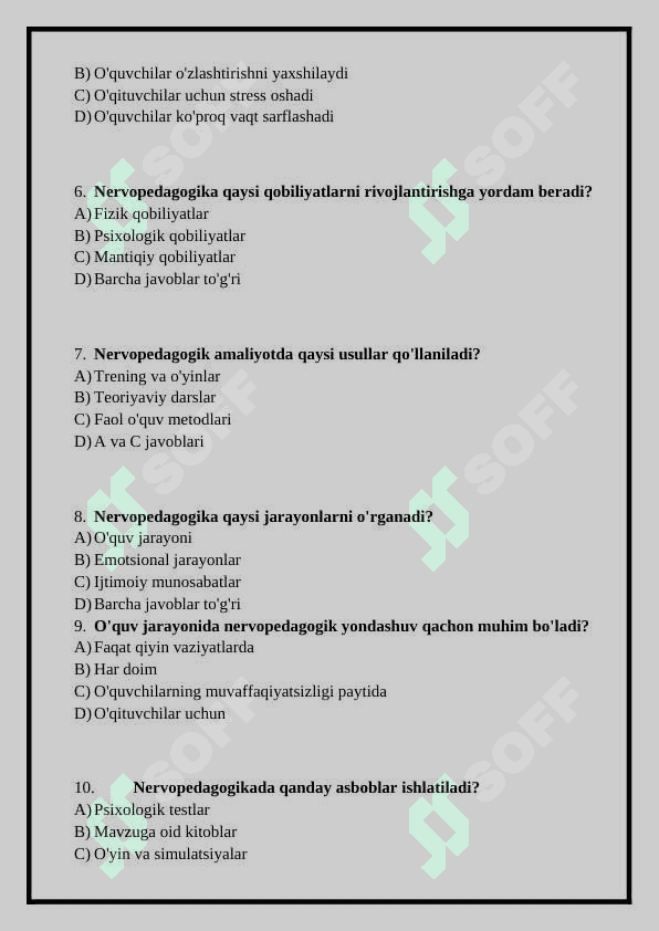 Nervopedagogika pedagogika yangi mustaqil sohasi (TEST) 2