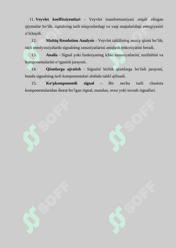 “Veyvlet-bazis. Spektral ifodalashning asosiy xususiyatlari” mavzusida glossary 2