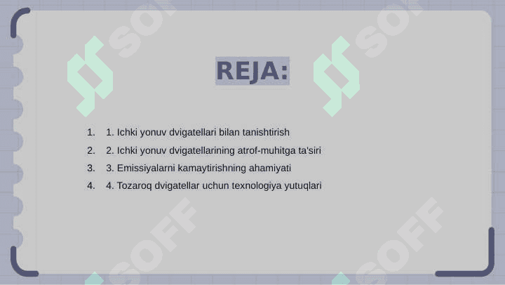 Ichki yonuv dvigatellarini atrof muhitga taʼsirini kamaytirish 2
