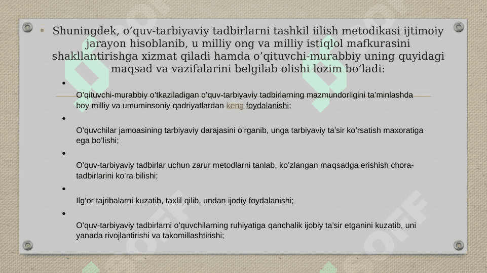Tarbiyaviy ishlarni tashkil etishda senariy tuzish metodi 4