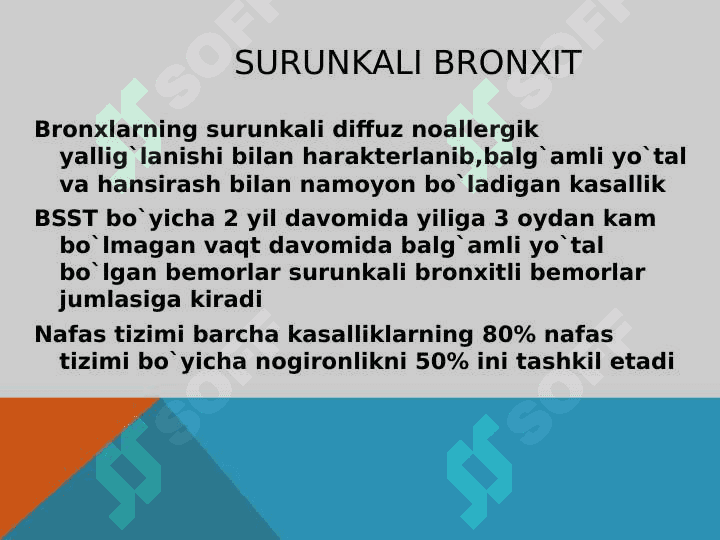 SURUNKALI PNEVMONIYA, SURUNKALI BRONXIT, O’RVI, GRIPP, ADENOVIRUSLI INFEKSIYA 6