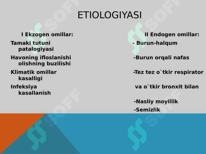 SURUNKALI PNEVMONIYA, SURUNKALI BRONXIT, O’RVI, GRIPP, ADENOVIRUSLI INFEKSIYA 8