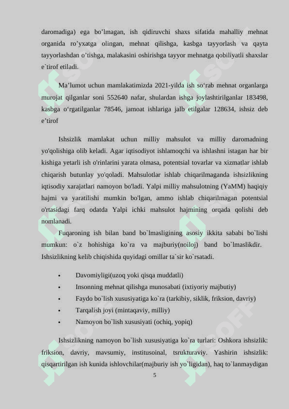 Global ishsizlik muammosi va uning ko’rsatkichlari 5