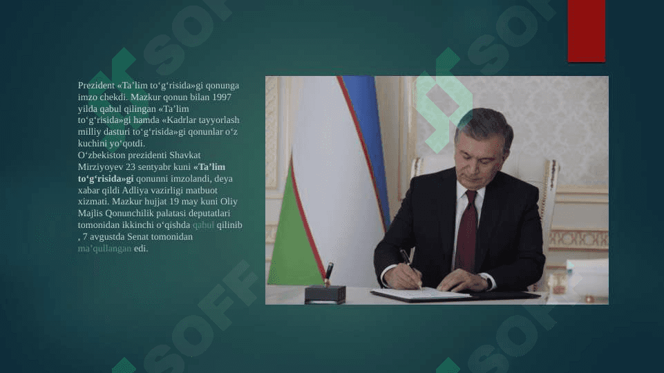 O`zbekiston Respublikasini ta’lim to`g`risidagi qonuni 2