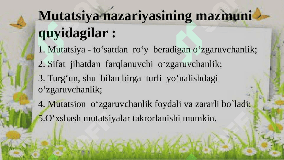 Genetik materialning o’zgaruvchanligi. O’zgaruvchanlik va uning xillari 7
