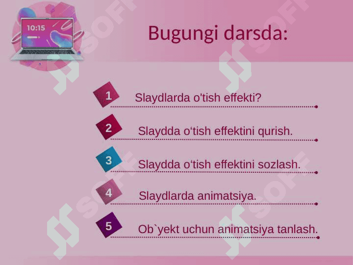 Animatsiyalar va slaydlarda o'tish effektlarini sozlash 2