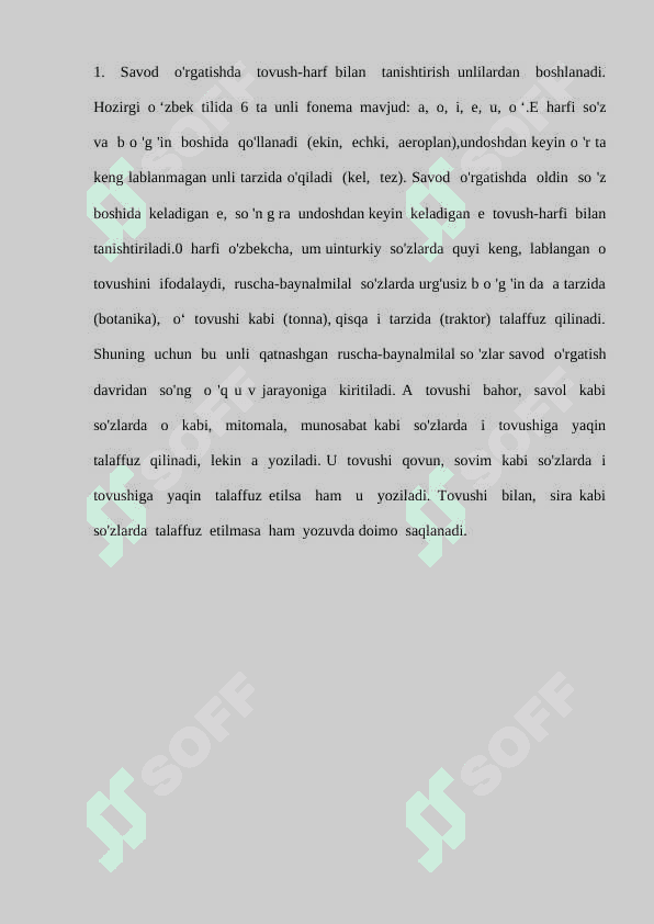 Savod o‘rgatishda hozirgi zamon analiz-sintez tovush metodi. Bolalarning savod o‘rgatishga tayyorgarligini o‘rganish 8