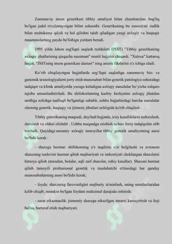 Tibbiyot genetikasi sohasidagi yutuqlar, muammolar va istiqbollar haqida 2