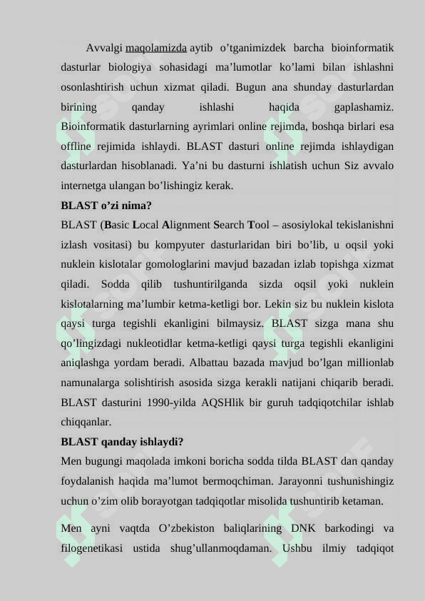 BLAST DASTURI YORDAMIDA NUKLEOTID KETMA-KETLIKLARNI SOLISHTIRISH 2