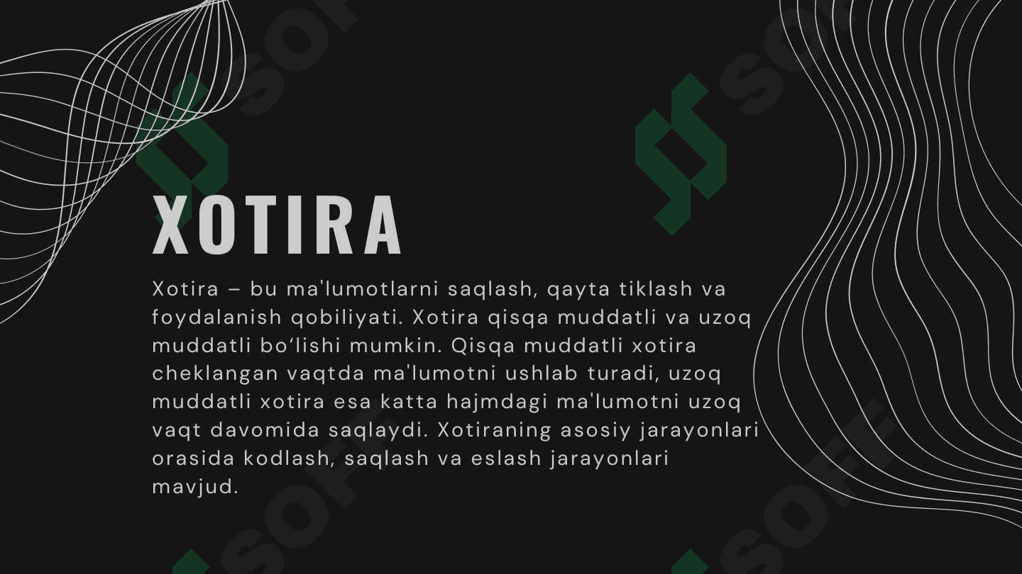 BILISH JARAYONLARI. SEZGI, IDROK. DIQQAT VA XOTIRANING PSIXOLOGIK XUSUSIYATLARI 6